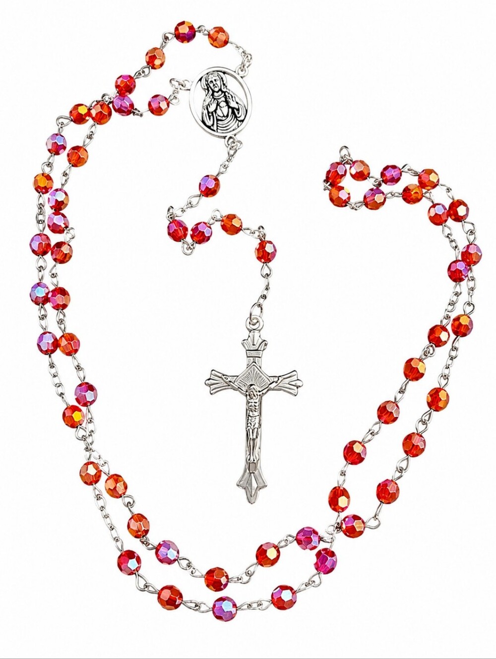 3/$30 Sacred Heart of Jesus Red Faceted Acrylic Beaded Rosary